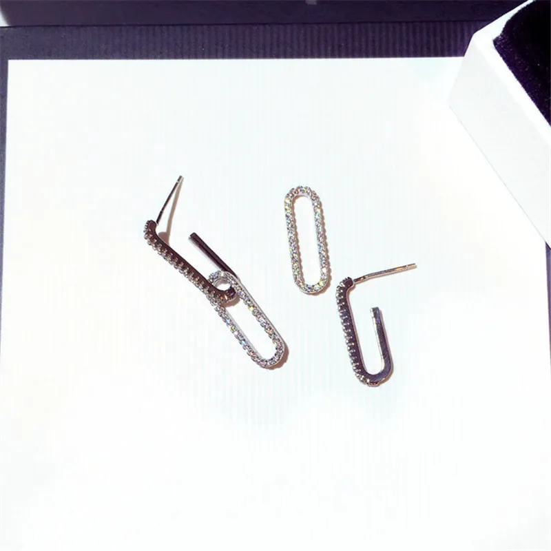 Charmwin новые S925 Серебряные серьги для женщин Роскошные Длинные серьги Стразы геометрические серьги женские ювелирные изделия