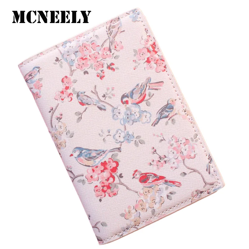 

Bird Flower Girls Travel Accessories Passport Cover PU Passport Protector With Bank ID Card Holder Case Gifts for Kids Women