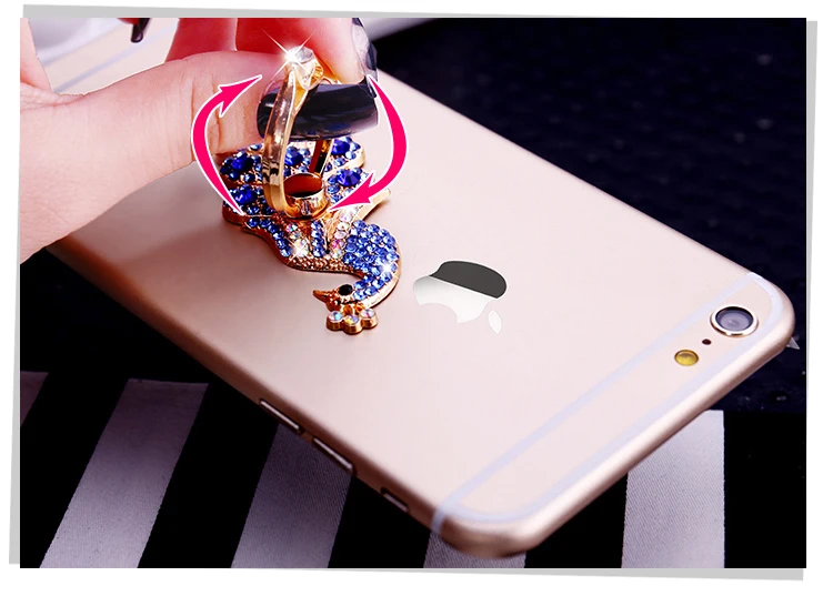 Luxury Diamond 360 Degree Metal Finger Ring Holder Peacock Ring for iPhone 6 6s 7 8 Plus X Redmi 4X Honor 9 P20 S9 Stand Holder