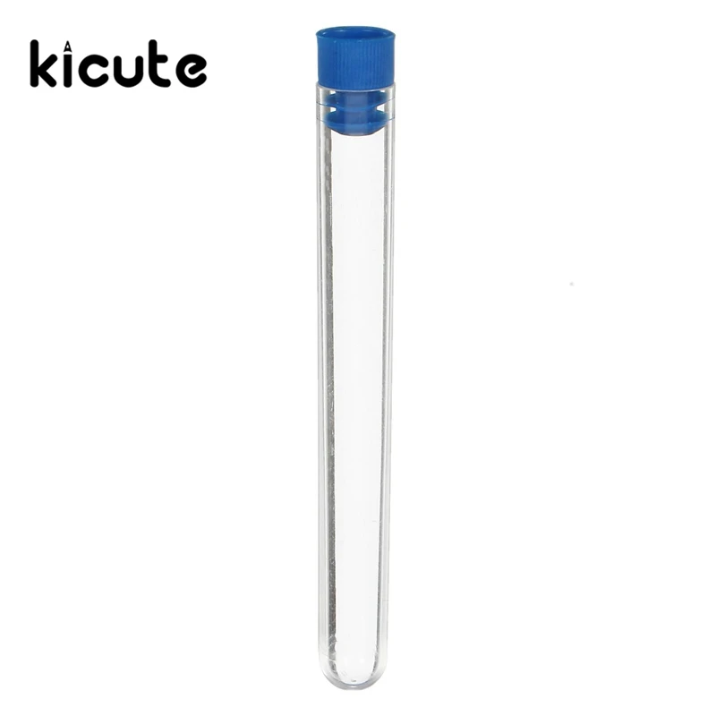 10pcs/lot 13x100mm Plastic Test Tube With Blue Stopper Round Bottom