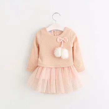 

2019 fashion Newborn Baby girl clothing Infant child long-sleeved knit wool net yarn gold foil dress Baby dresses clothes