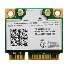 SSEA New For Intel Dual Band Wireless-AC 3160 AC 3160HMW card 2.4G/5GHz 802.11ac Half mini PCI-E 433Mbps Wifi Bluetooth BT 4.0