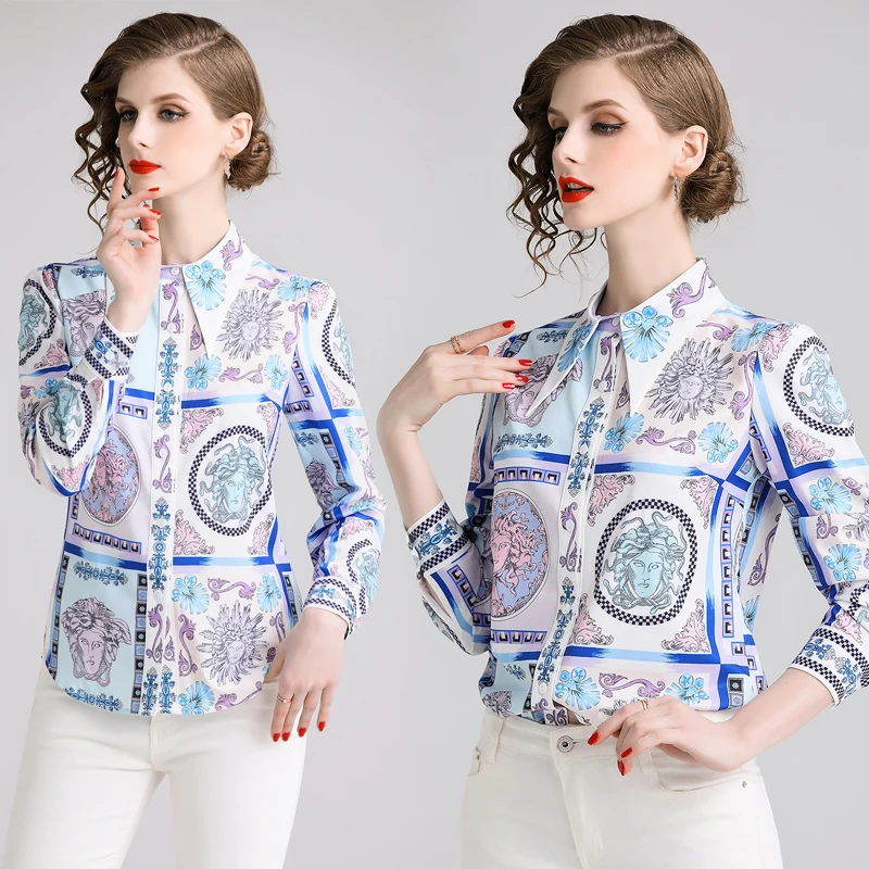 

new women's clothing in Europe and the big aristocratic temperament lapel printed western style restoring ancient ways is