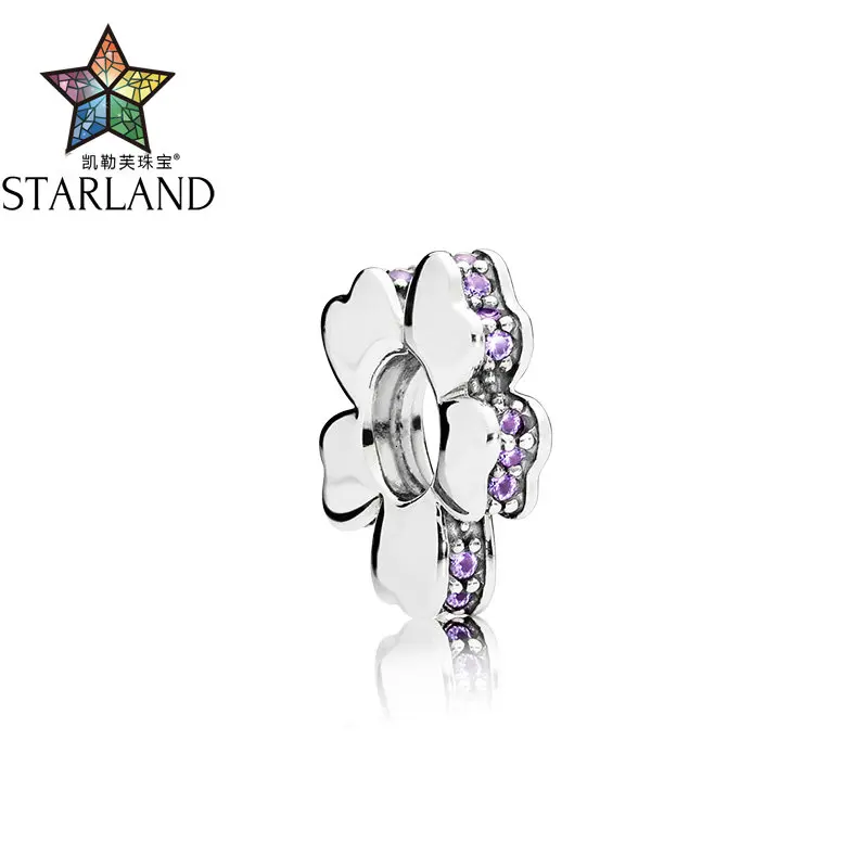 

XINHUI 2018 New 925 Sterling Silver Spring Series Purple CZ Spacer Charm Beads For Original Women Bracelet Making DIY Jewelry