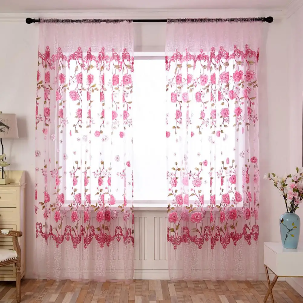 

Home Office Window Curtain Flower Print Divider Tulle Voile Drape Panel Sheer Scarf Valances Curtains