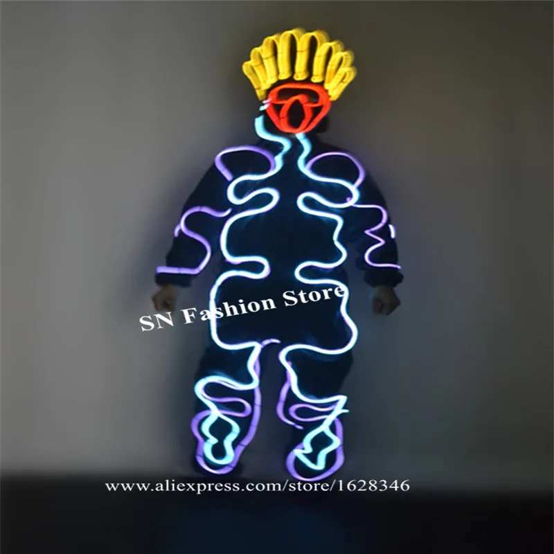 EC95 Ballroom dance led costumes el coldwires luminous robot men suit dj glowing party wears performance outfits dress clothe ds