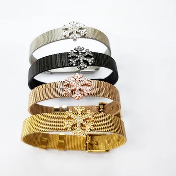

5Pcs Fashion Jewelry Watch Belt Bracelet,Micro Pave CZ snowflake Shape Spacers Charm Adjustable Bangle for XMAS Gifts BG247