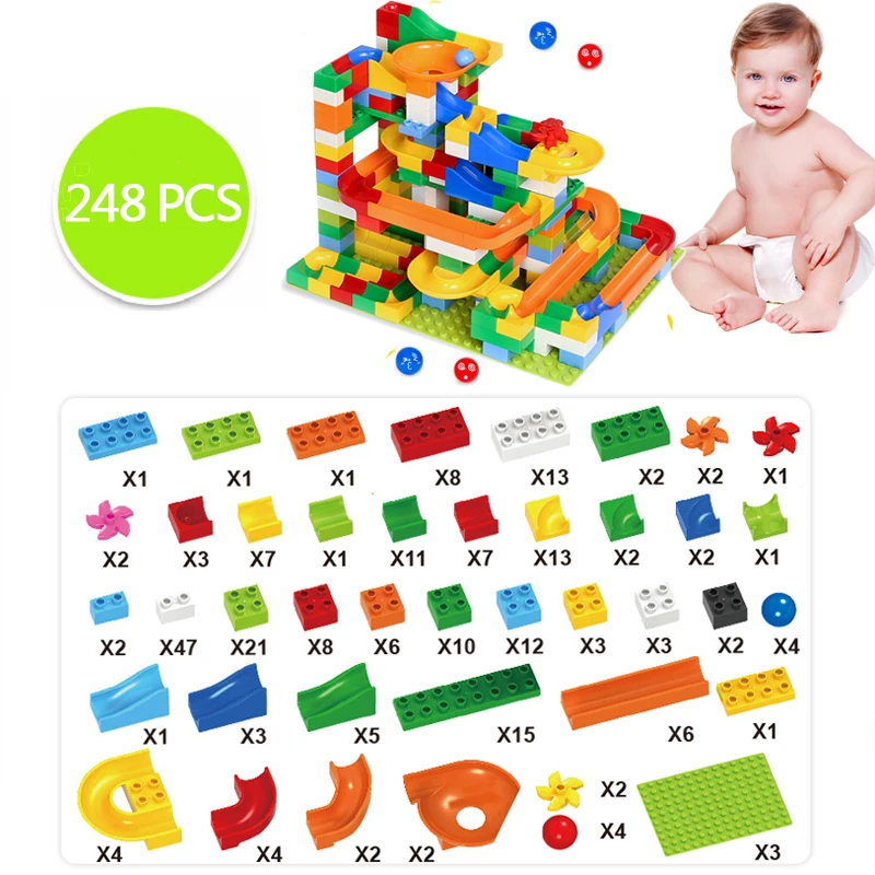 248 PCS Marble Race Run Maze Ball Track Building Blocks DIY Funnel Slider Assemble Bricks Compatible with Legoed Duploed Toys