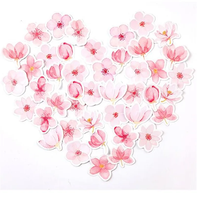 46PCS/Pack Cute Pink Cherry Blossoms Scrapbooking Stickers Diary DIY Decoration Photoalbums Wall Embellishments Craft Material | Дом и сад