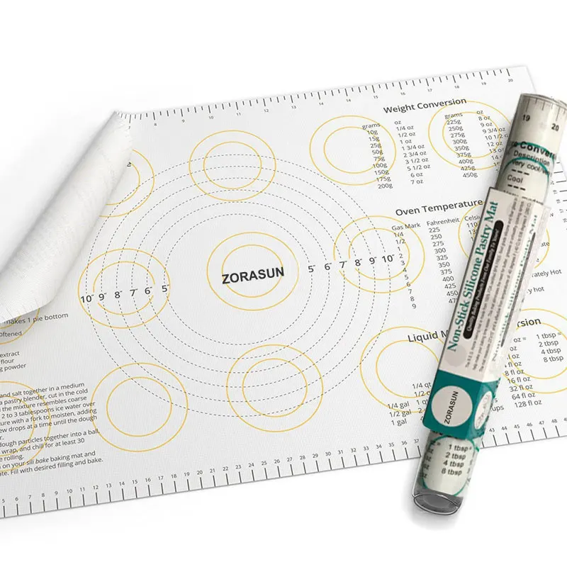 ZORASUN большой силиконовый кондитерский коврик с измерениями Скалка Кондитерская доска антипригарная нескользящая коврик для выпечки для раскатки теста 23"