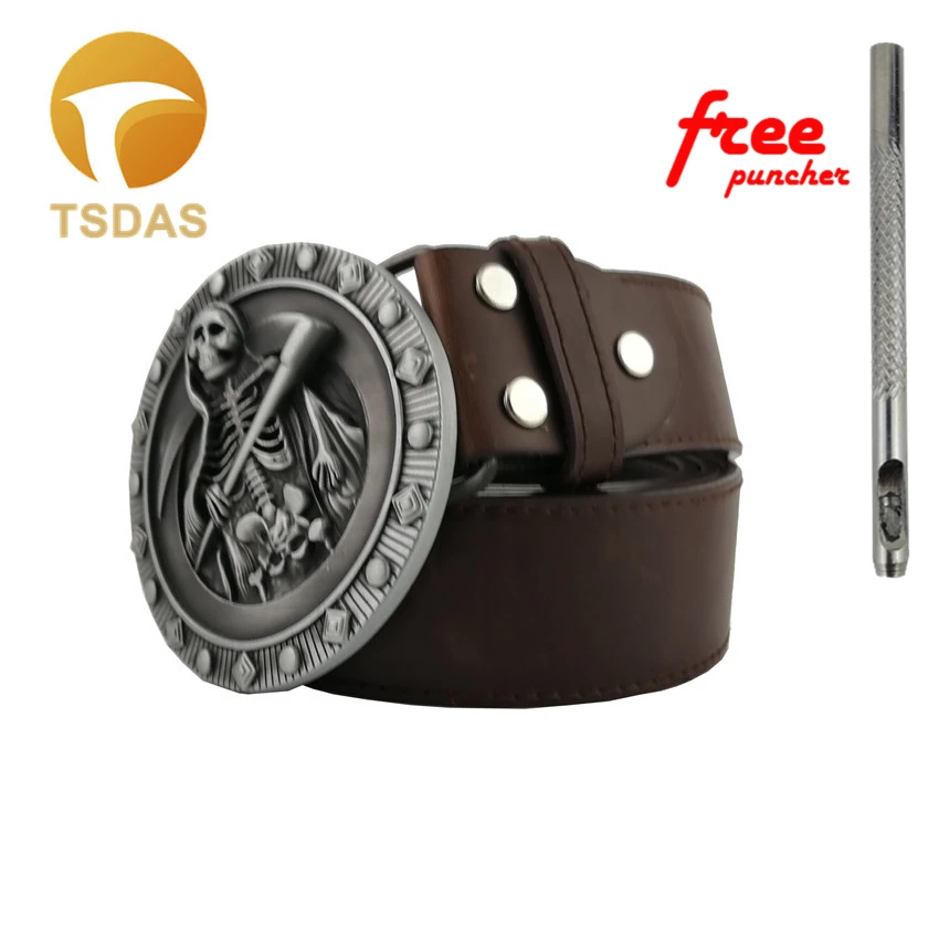 Мужская пряжка для ремня с круглым серебристым металлическим ремнем|belt buckle|skull belt