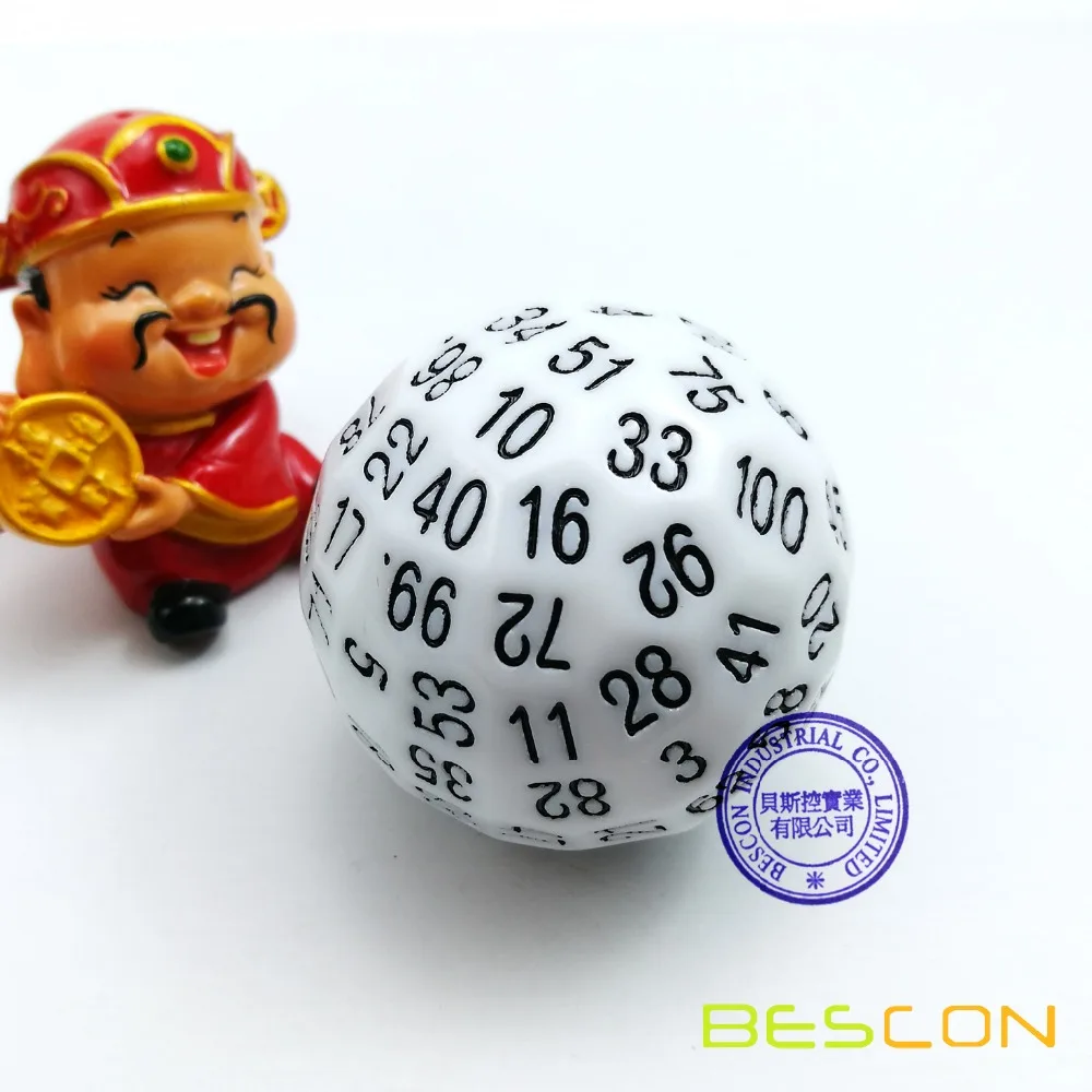 Bescon многогранные кости 100 сторон кости, D100 штампы, 100 сторонний кубик, D100 игровые кубики, 100 сторонний кубик белого цвета