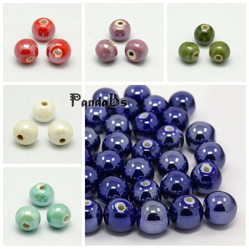 100Pcs DarkBlue 10mm Pearlized Round Handmade Porcelain Beads DIY Jewelry Making