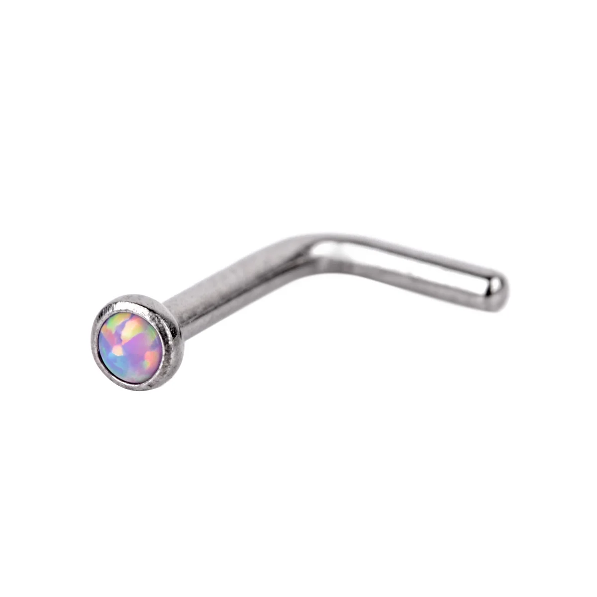 1pc Crystal Opal L Shaped Nose Stud Ring Punk Style Lip Ring Women Surgical Steel Nose Cartilage Stud Body Piercing Jewelry