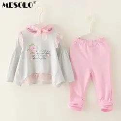 MESOLO/Детский костюм; сезон весна-осень; хлопковый детский розовый кружевной костюм; одежда для малышей; k1