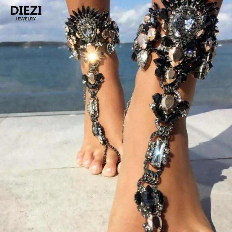 DIEZI one piece Rhinestone Ankle Bracelet Wedding Barefoot