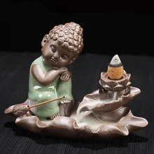 Ceramic Small Buddha Backflow Incense Burner Lotus Flower Smoke Waterfall Incense Holder Censer Use In Home Office Teahouse