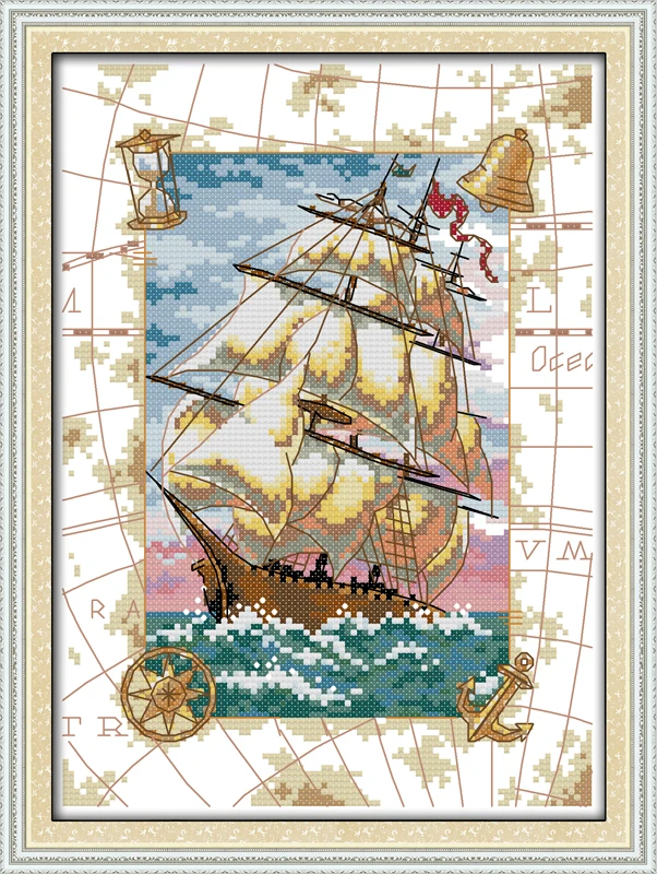 

Oceangoing voyage cross stitch kit sailboat globe sea ocean navigation count canvas stitching embroidery DIY handmade needlework