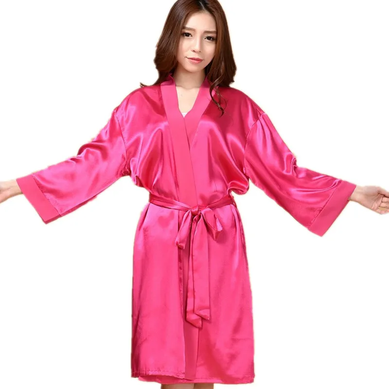 Hot Pink Hot Sale Summer Silk Chiffon Robe New Style Women's Kimono Bath Gown Lounge Nightgown