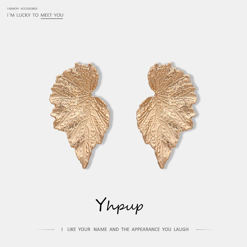 

Yhpup Fashion Brand Simple Zinc Alloy Temperament Stud Earrings Leaf Plant Geometric Gold Earrings for Women Party Jewelry Gift