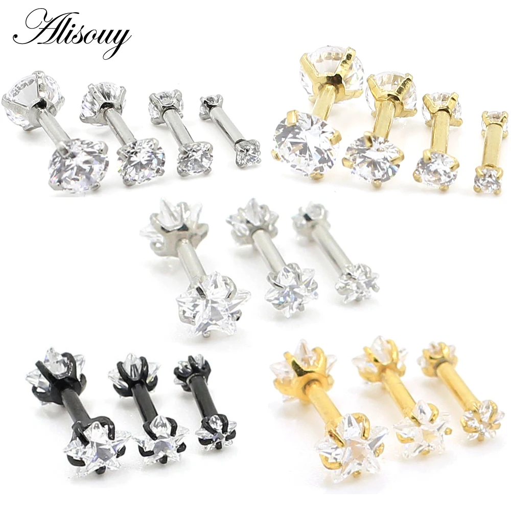 

Alisouy 2 pcs Punk Style Piercing Barbell Ear Cartilage Tragus Helix Stud Double Zircon Body Jewelry For Man Women Studs 1.2mm