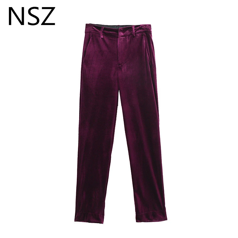 purple velvet trousers womens