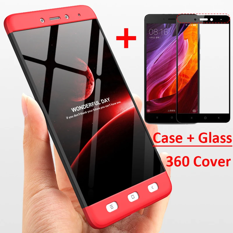 3-в-1 360 закаленное Стекло + чехол Xiaomi Redmi Note 4 4X задняя крышка противоударный для