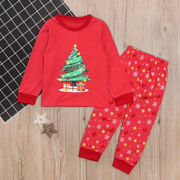 Детская одежда к Рождеству для мальчиков пижамы "деревья" Детский комплект одежды для сна, комплект одежды для маленьких детей год пижамы для Штаны для девочек с рождественским изображением пижамы - Цвет: Красный