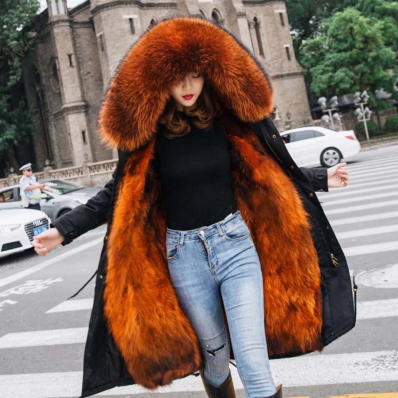 

Special Offer!2019 New Winter Fur Coat Fox Fur Women Warm Fur Coat Thick Jacket Parka Real Fox Fur Collar Hooded Female Outwear
