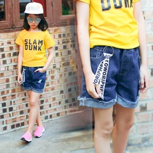 Детские джинсовые штаны для девочек г. летняя тонкая детская одежда повседневные штаны до колена для девочек