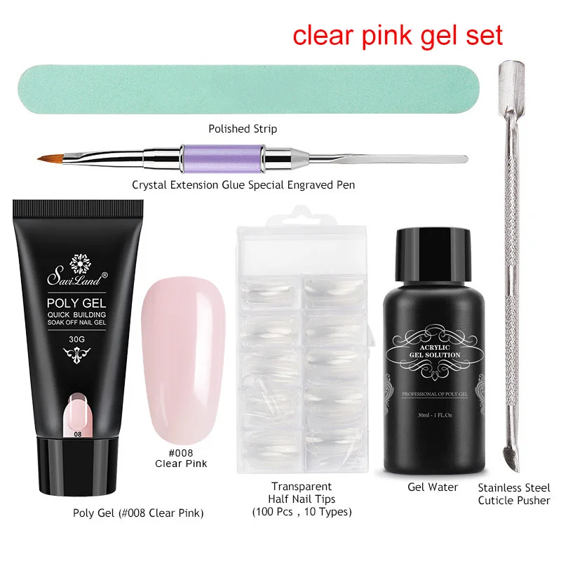 Poly Gel Nail Art Kit Nail Extension Hard Gel UV LED Lacquer Brush