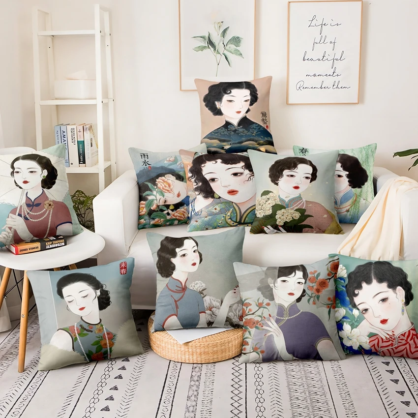 Old Shanghai Modern Girls Printed Pillowcase New Classical Art Cushion Decorative Pillow Home Decor Sofa Throw Pillows | Дом и сад