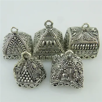 

5X Mix Vintage Square Flower Leaf Beads Cap Tassels End Hollow Filigree Pendant