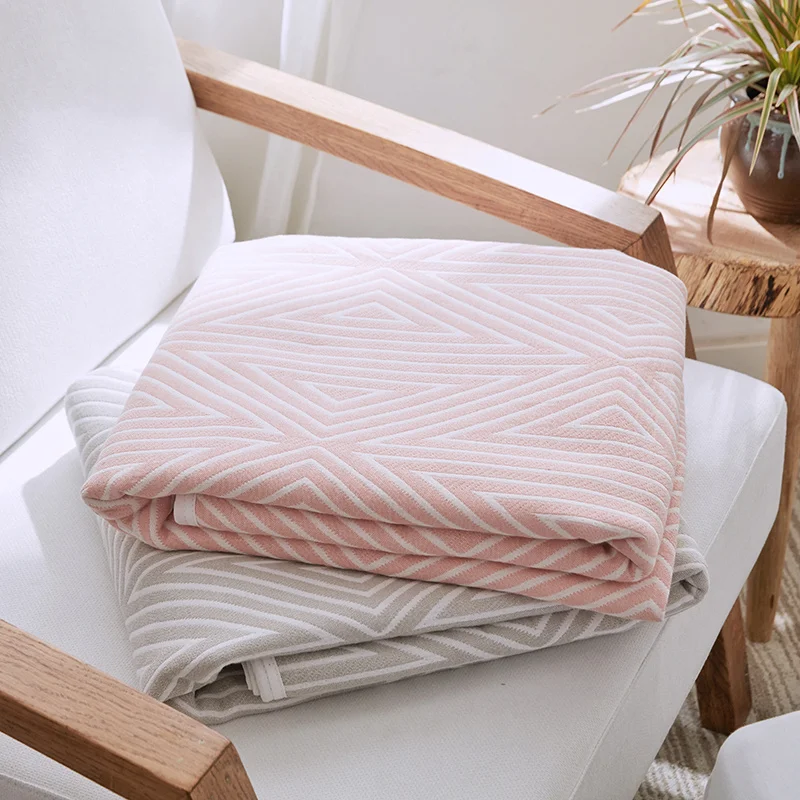 

100% Cotton Summer Blankets For Beds Japan Style Pink Khaki Quited Quilt Single Double Bed Comforter Super Soft Luxury Blankets