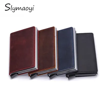 

2019 Genuine Leather Rfid Credit Card Holders Case Metal Men Women Business Bank id Card Box Wallet for Credit Cards pashouder