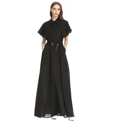 Black Летнее платье женское Макси платье с коротким рукавом шифоновые платья с поясом элегантные пляжные Длинные платья Женская одежда красный - Цвет: Black