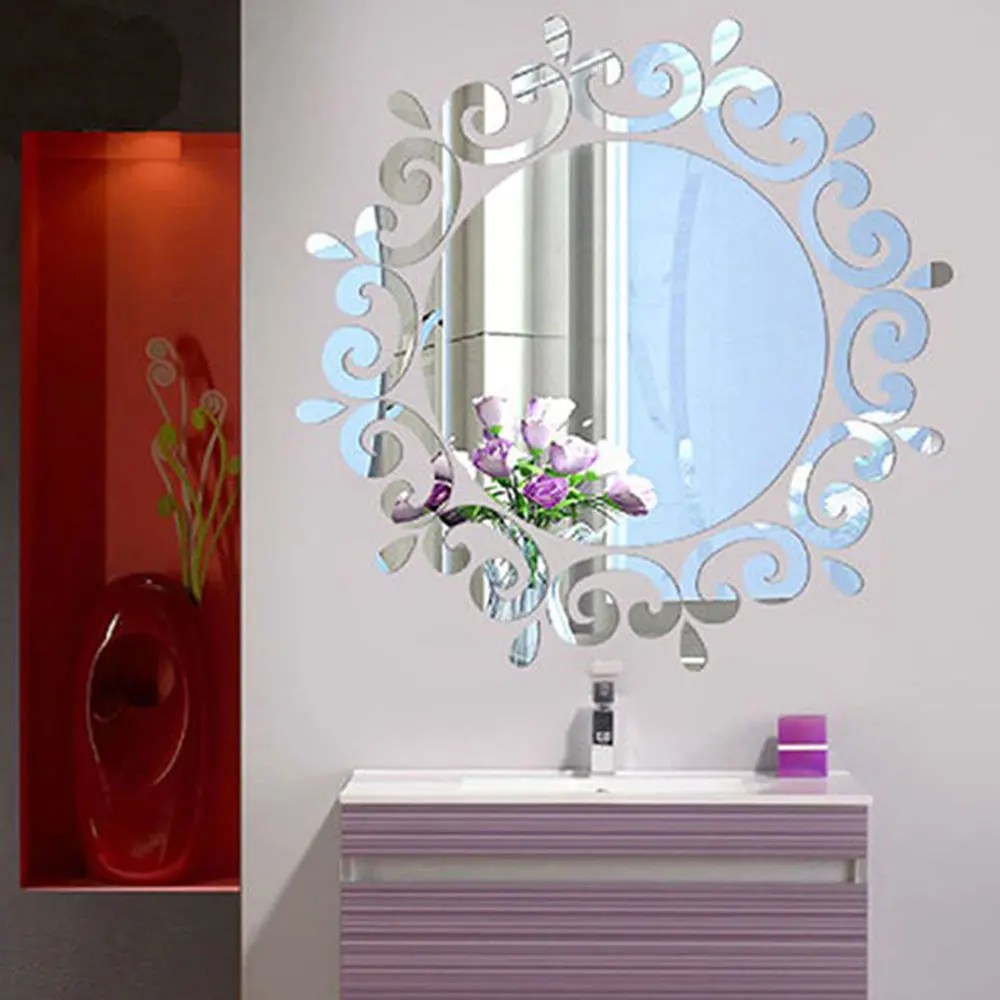 24Pcs Acrylic 3D Mirror Wall Stickers Mural Home Bathroom Decor Removable Mirror Wall Decal Home Decor Living Room Wall Sticker