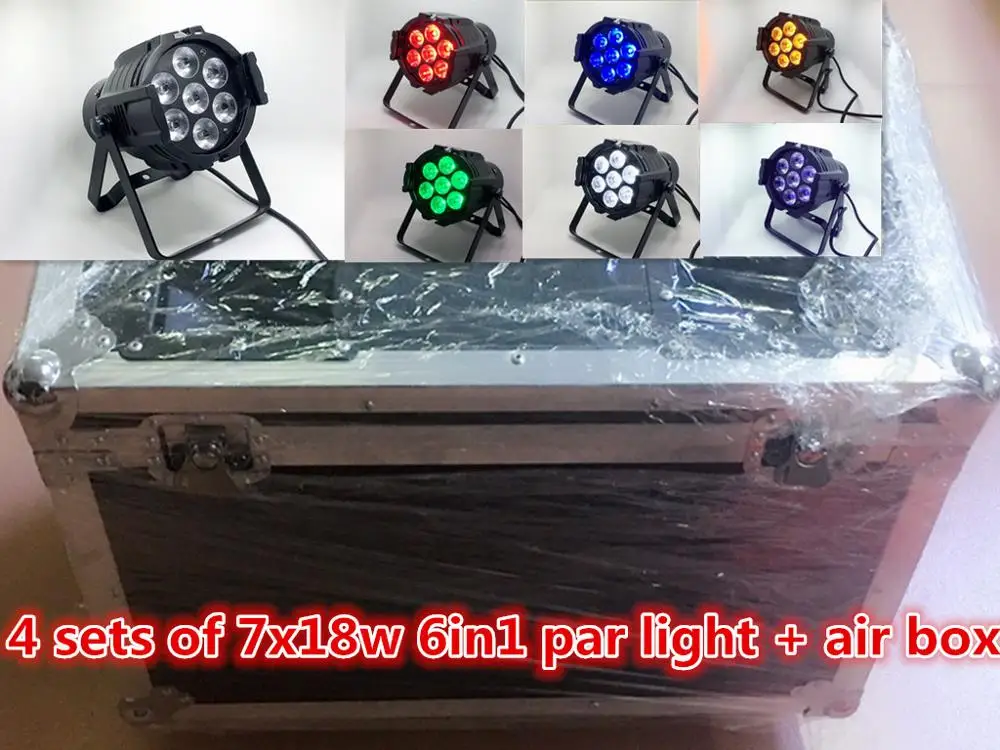 Air box + 4 шт. 7x18 Вт LED par light алюминиевый литой RGBWA UV 6in1 dmx сценический свет
