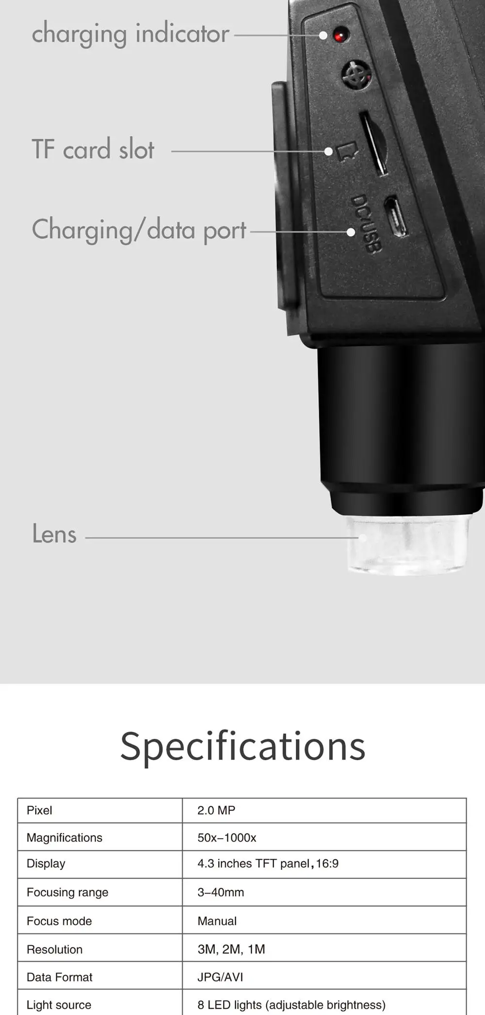 MUSTOOL G610 wifi 2MP 4,3 дюймовый микроскоп с ЖК-дисплеем поддержка системы IOS Android Встроенная перезаряжаемая батарея и 8 светодиодов с металлической подставкой