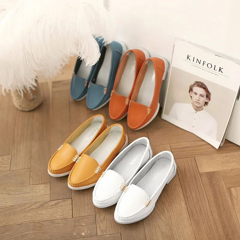 

Woman Genuine Leather female Loafers Moccasins shoes Women's Soft Leisure Flats Female Driving Shoes 4 colors size35-40