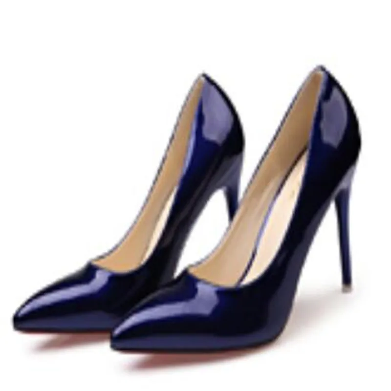 

2019 Hot Women Shoes Pointed Toe Pumps Patent Leather Dress High Heels Boat Wedding Zapatos Mujer Blue Wine Red Lady Blue