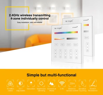 

Milight T4 AC220V 4-Zone RGB+CCT Smart Touch Panel Remote Controller for led strip light tape ribbon lamp or bulb