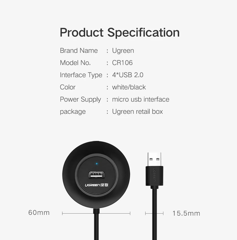 Ugreen мультипорт, USB2.0 HUB адаптер для apple samsung hauwei asus xiaomi ноутбук usb-хаб 4 порт для зарядки и синхронизации данных OTG кабель короткий