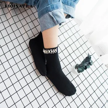 

[WPLOIKJD]Fashion Gift Handmade Pearl Glitter Socks 1 Pair Women Cotton Silk Colorful Shining Meias Heap Heap Calcetines Mujer