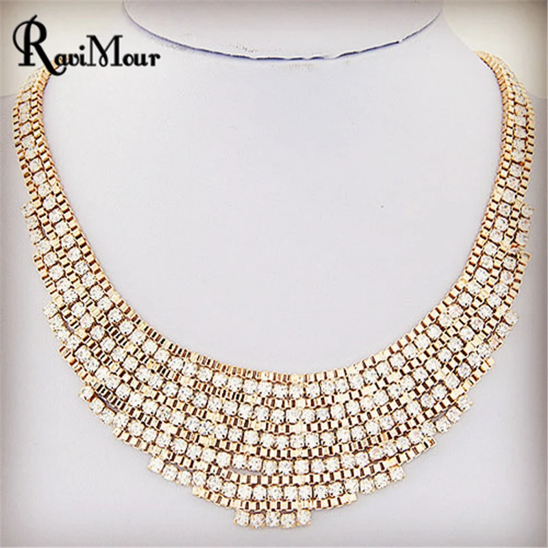 

RAVIMOUR Punk Wedding Collares Rhinestone Maxi Necklace Jewelry for Women Fashion Chain Statement Choker Collier 2017
