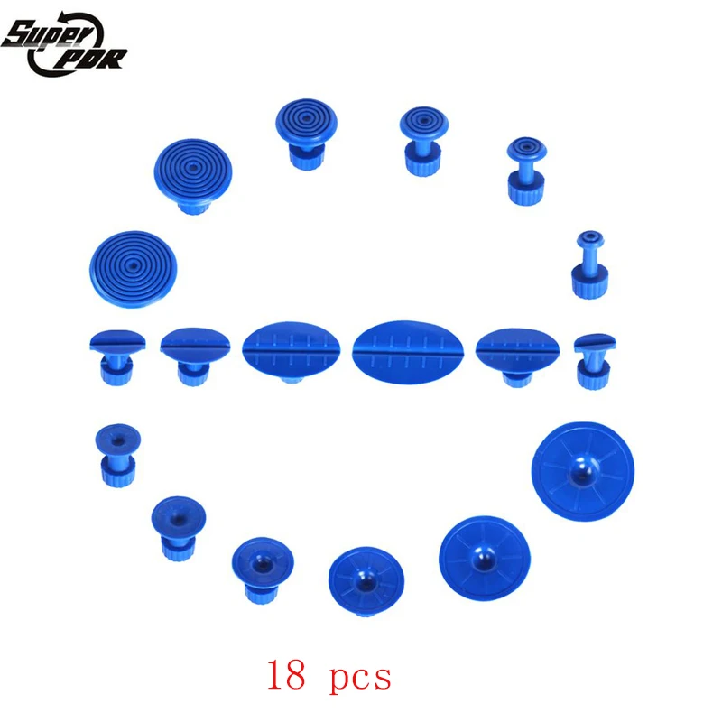 

Super PDR Tools 18 pcs/set Blue Glue Tabs Dent Suction Cup For Dent Pullers Slide Hammer Paintless Dent Removal Kit Hand Toolkit