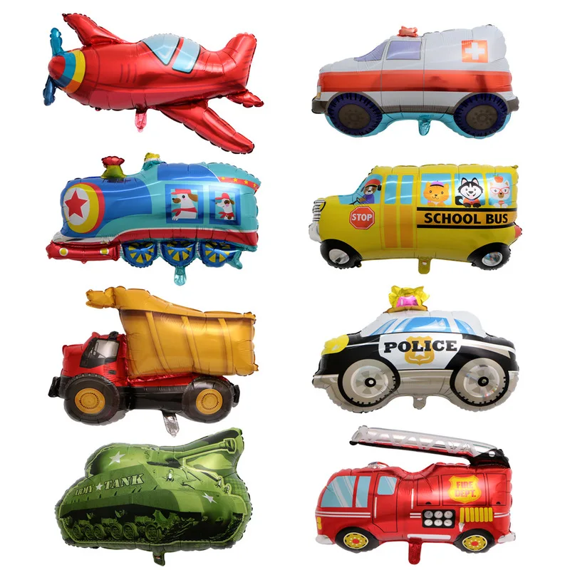 Diy Cartoon Car Balloons Fire Truck Car Train Foil Balloon