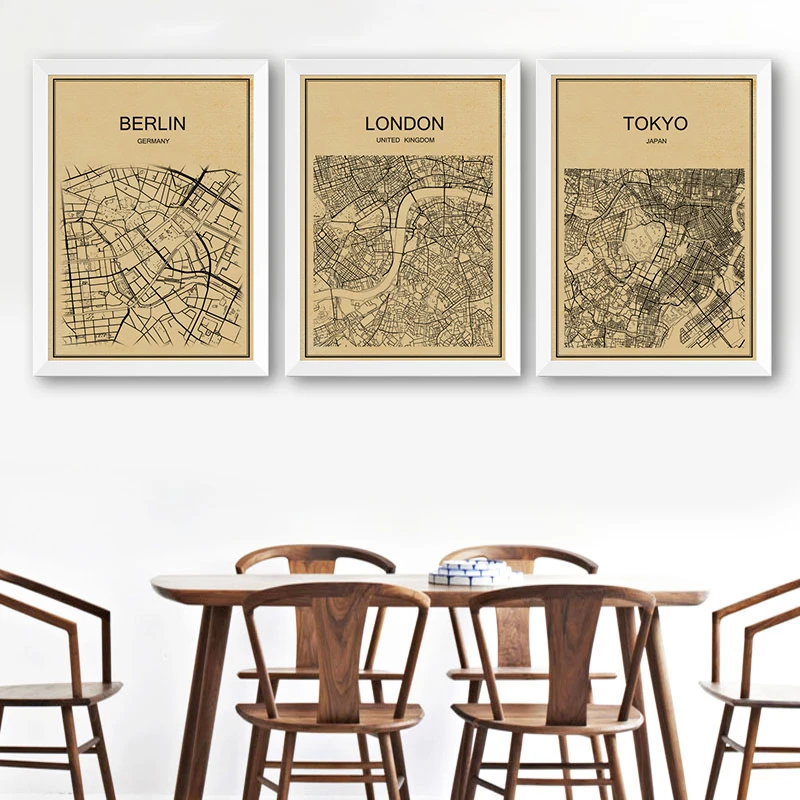 

City streets abstract Coated paper CITY map poster world print bar Retro poster cafe decoration pub living room painting 42x30cm