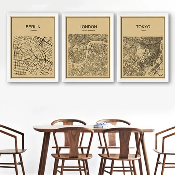 

City streets abstract Coated paper CITY map poster world print bar Retro poster cafe decoration pub living room painting 42x30cm