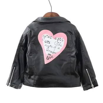 

Baby Girls PU Leather Jacket Zipper Cool Jacket Letter Printing Leather Coat For Girls 2-7T Kids Clothing Spring Outerwear Y659
